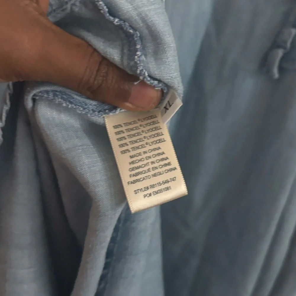 Anthropologie Cloth & Stone Dress Sz XL Chambray Denim Tunic Shirt Mini Coastal - Picture 6 of 6